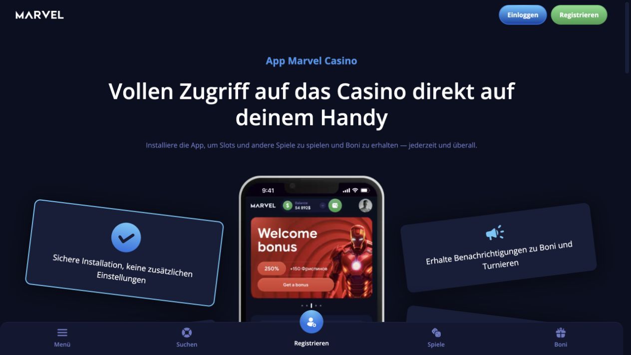 Öffentliche Marvel-Casino-Seite zum mobilen Zugang